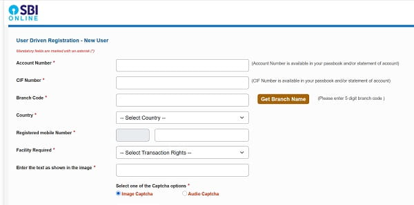 SBI Net Banking New User Registration